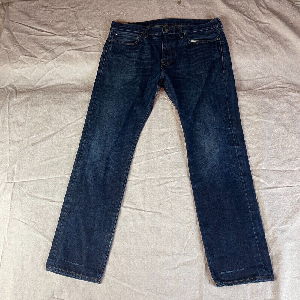J. Crew Jeans Mens 36x32 Blue Denim 484 Logo Indigo Straight Slim Stretch Preppy